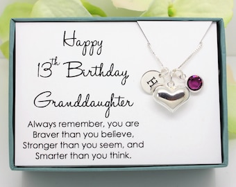 13th Birthday gift for Granddaughter from grandparents, 925 Sterling birthstone necklace, thirteenth birthday gift for teen girl