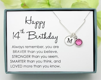 14th Birthday gift for 14 year old girl birthstone necklace, 925 Sterling silver, personalized fourteenth birthday gift for niece, daughter