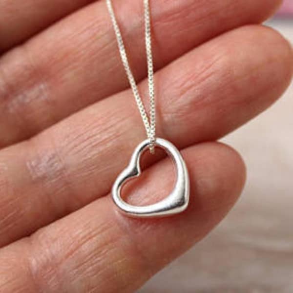 Open heart necklace, sterling silver, heart charm on a chain, love necklace, silver necklace, silver heart pendant, gift for her