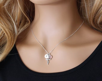 Cross necklace, 925 sterling silver cross, personalized initial and birthstone necklace, gift for her, Easter gift