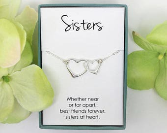 Gift for Sister necklace with interlocking hearts, 925 Sterling silver, best friends forever sisters in heart