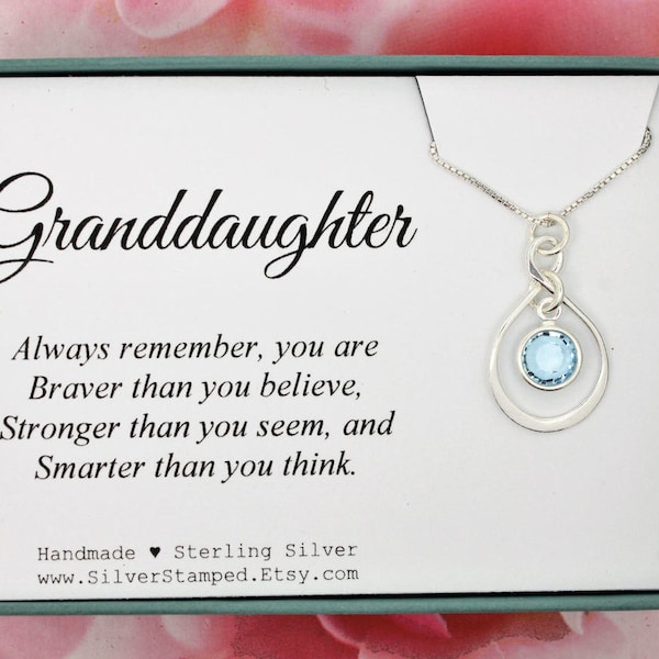 Gift for Granddaughter Gift sterling silver  birthstone necklace, birthday gift from grandma