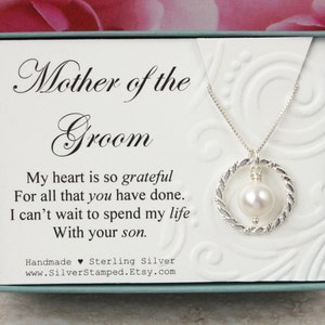 Gift for Mother of the Groom gift from bride Sterling silver  pearl necklace bridesmaids' gift for future mother in law