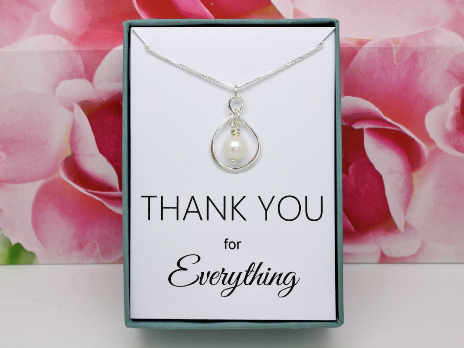 Thank You Gift Sterling Silver Infinity Necklace Pearl Etsy