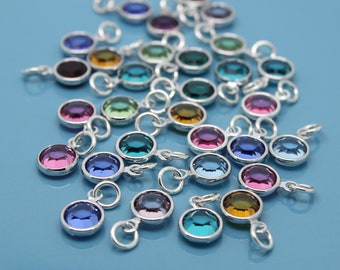 Birthstone charm for necklace or bracelet with a 925 silver jump ring, add a 6mm birthstone crystal