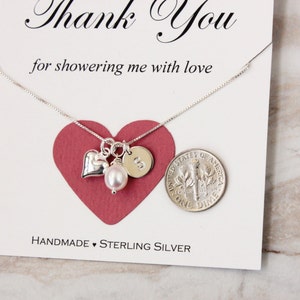 Bridal shower hostess gift for baby shower hostess Thank you gift for friend Sterling Silver inital heart necklace freshwater pearl gift box image 3
