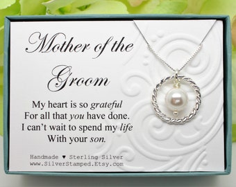 Gift for Mother of the Groom gift from bride 925 Sterling silver  pearl necklace bridesmaids' gift for future mother in law