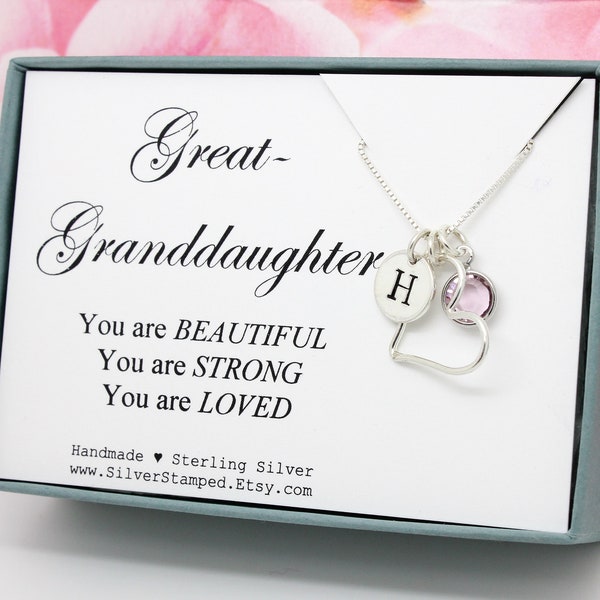 Gift for Great-granddaughter Birthstone necklace for great granddaughter jewelry 925 sterling silver birthday gift, personalized Easter gift