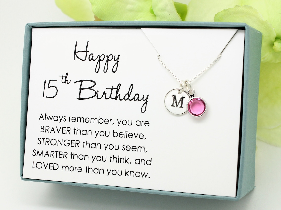 15th Birthday Gift for 15 Year Old Girl Birthstone Necklace Etsy