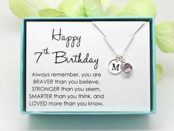 7th Birthday Gift for 7 Year Old Girl Birthstone Necklace, 925