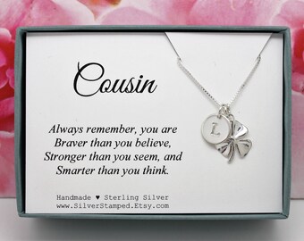 Cousin Gift for Cousin necklace sterling silver initial lucky clover necklace unique personalized birthday graduation gift for cousin