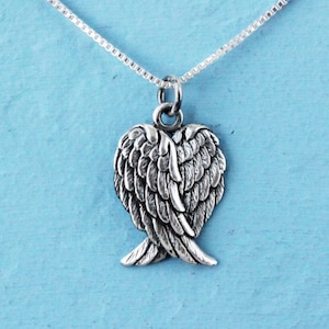 Guardian angel necklace, sterling silver angel wing charm on a chain, silver necklace, gift for her
