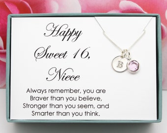 Sweet 16 Gift for Niece Birthstone necklace, Niece's 16th Birthday gift, 925 Sterling silver, personalized sixteenth birthday