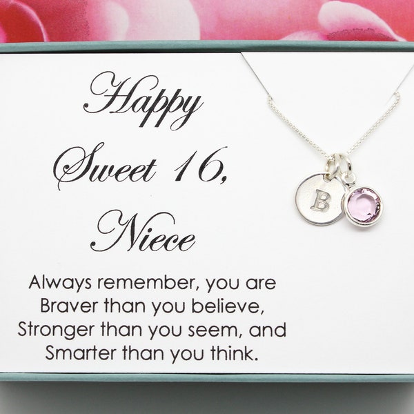 Sweet 16 Gift for Niece Birthstone necklace, Niece's 16th Birthday gift, 925 Sterling silver, personalized sixteenth birthday