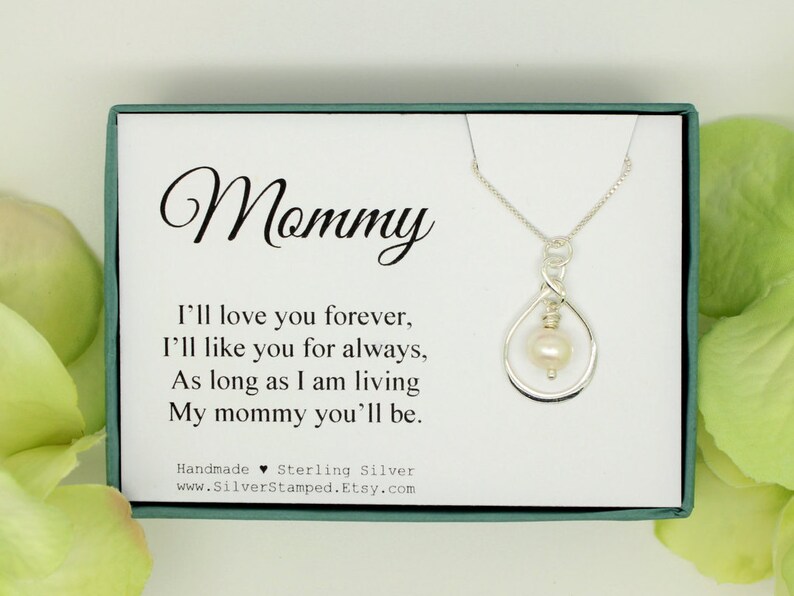 Mommy necklace 925 Sterling Silver infinity necklace freshwater pearl, I'll love you forever, Baby shower gift, gift for mom image 5