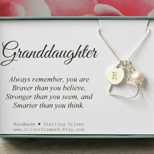 Gift for Granddaughter Necklace Sterling Silver Initial Heart Etsy