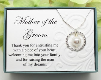 Gift for Mother of the Groom necklace 925 Sterling silver Swarovski pearl eternity necklace bridal party gift from bride for mother in law