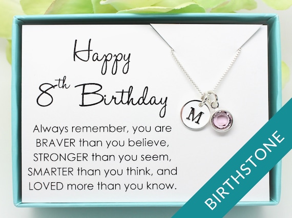 8th Birthday Gift for 8 Year Old Girl Birthstone Necklace, 925 Sterling  Silver, Personalized Eighth Birthday Gift for Niece, Daughter 