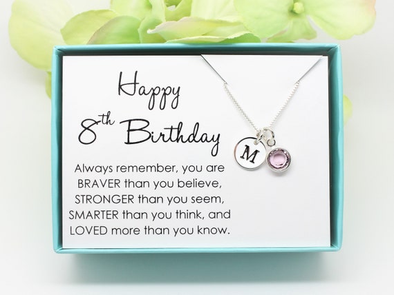 8th Birthday Gift for 8 Year Old Girl Birthstone Necklace, 925