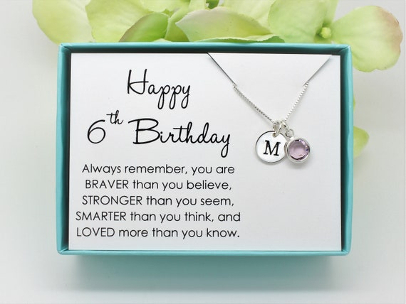 6th Birthday Gift for 6 Year Old Girl Birthstone Necklace, 925