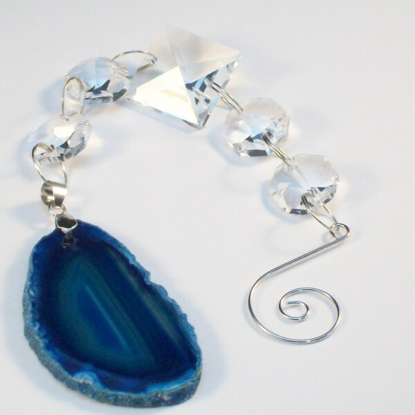 Blue Agate Suncatcher, Rearview Mirror, Light Catcher, Rainbow Suncatcher, Window Ornament, Crystal Suncatcher, Sun Catcher, Car Accessory