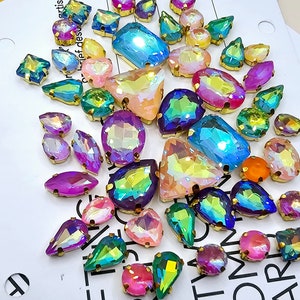50 gemengde snoepkleuren AB naaikristallen glas diamant gouden klauwsteentjes