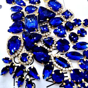 50pcs Royal Blue  Sew On Crystals Glass Diamante Gold Claw Rhinestones Stones