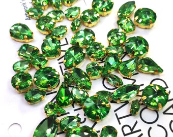 50pcs Glass crystals Rhinestones mix Peridot Light Green Sew on Gems