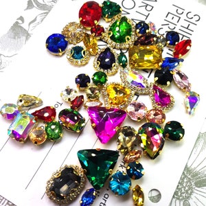 50 Mixed Multicoloured Colours Set Sew On Crystals Glass Diamante Gold Claw Set Rhinestones Mixed Shapes