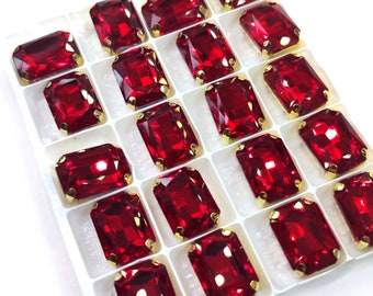 Hermosos cristales de cristal rectangulares octagonales de Siam, color rojo oscuro, gemas de diamantes de imitación, 10x14, 20 piezas de alta calidad