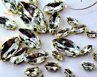 25 pcs Horse Eye Navette Clair Mixte À Coudre Sur Cristaux En Verre Strass Or Griffe Set Strass Gemmes