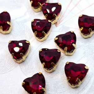 10mm 10pcs Austria High Quality Glass Sew On Crystals Gold Setting Rhinestones Fancy Stones Sew On Red Siam
