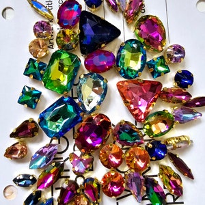 50 Mixed Multicoloured Colours Set Sew On Crystals Glass Diamante Gold Claw Set Rhinestones Mixed Shapes 1