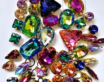 50 Mixed Multicoloured Colours Set Sew On Crystals Glass Diamante Gold Claw Set Rhinestones Mixed Shapes 1