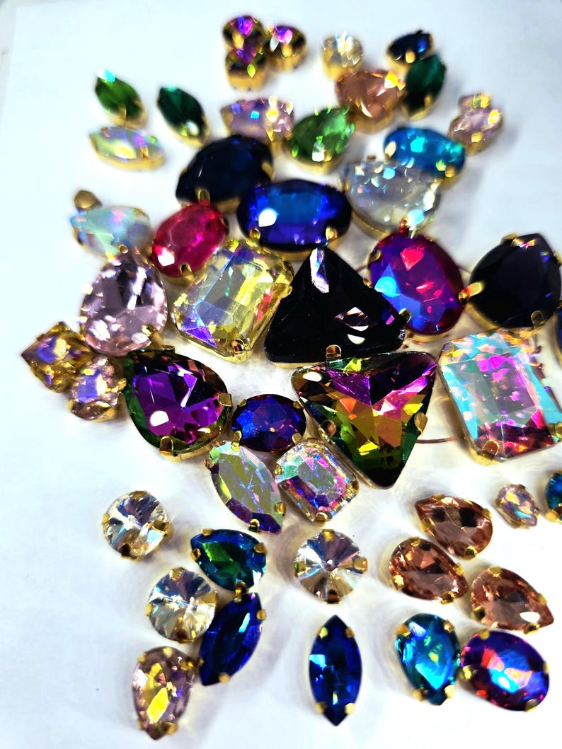 50pc AB Crystal Rhinestones: Multicolored Sew-on Glass Diamantes - Etsy