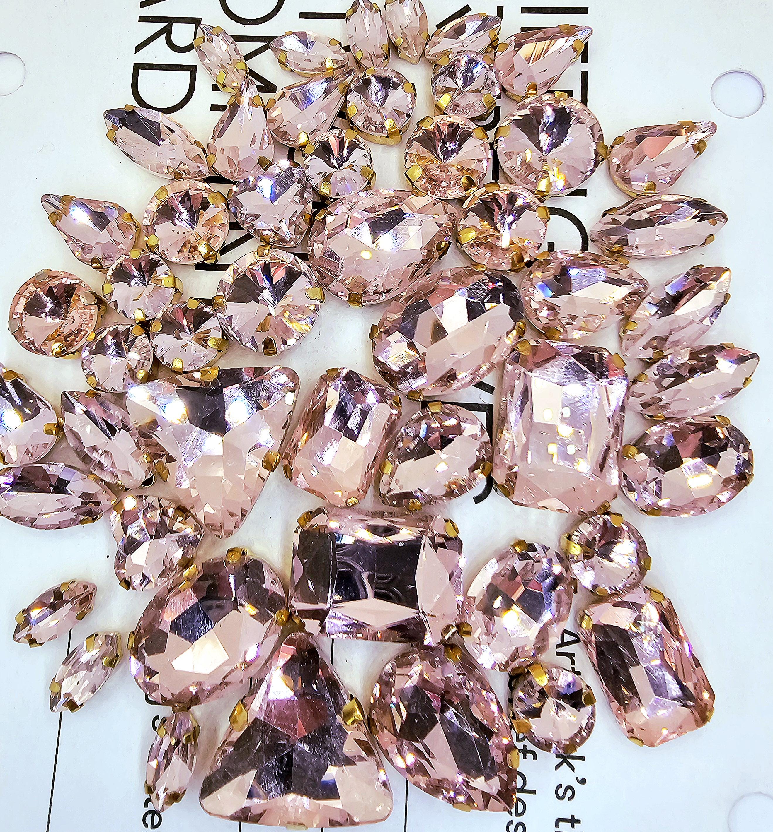 50 Mixed Sew On Crystals Glass Diamante Gold Claw Set Rhinestone Gem Pink Rose Option 2