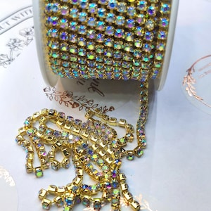 SS12 1 M Crystal Clear AB Strass Catena Chiusa Cristallo Finitura Base Oro Rame Grado 5A