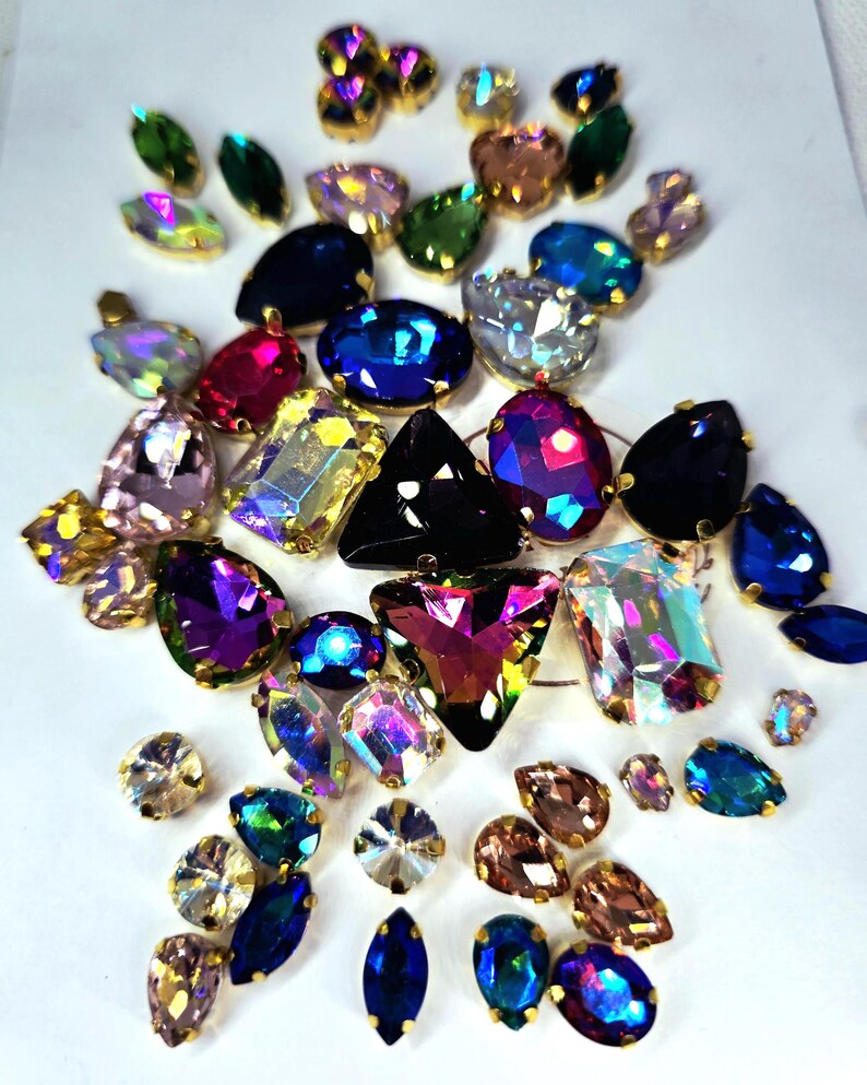 50pc AB Crystal Rhinestones: Multicolored Sew-on Glass Diamantes - Etsy