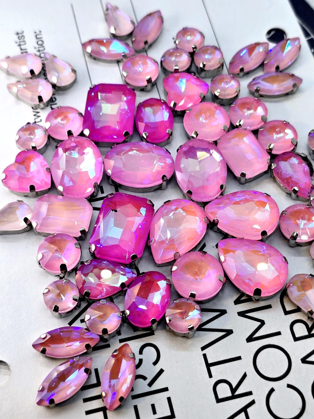 50pcs Pink AB Rhinestone Gems: Sew on Crystals With Gold Claw - Etsy