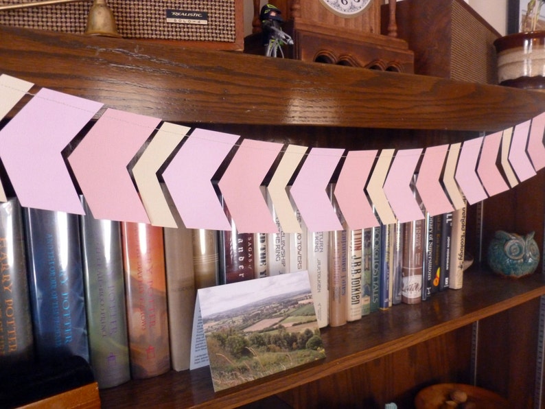 Geometric Party Decor Geometric Baby Shower Banner Baby Girl Shower or Nursery Decor Pink and Cream Chevron Paper Garland