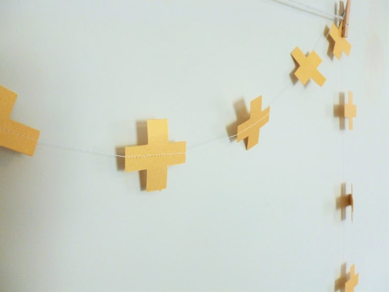 Minimalist Birthday Decor Gold Cross Decor Swiss Cross Gold Shimmer Geometric Garland Gold Paper Garland