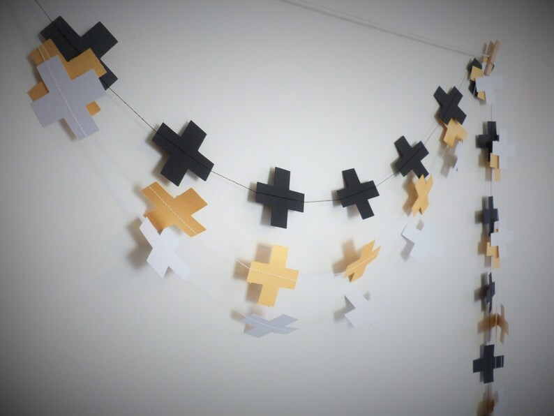 Minimalist Birthday Decor Gold Cross Decor Swiss Cross Gold Shimmer Geometric Garland Gold Paper Garland