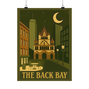 Back Bay Boston Poster - Vintage Stadtansicht Wandkunst, historische Brownstone & Skyline Illustration, Massachusetts Neighborhood Print