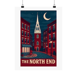 The North End Boston Poster - Vintage Nachtszene Wandkunst, Historisches Massachusetts Vierteldruck