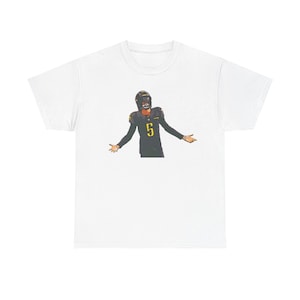 -shirt Jayden Daniels Celebration Washington Commanders | Vêtements pour fans de football NFL | T-shirt en coton épais | Chemise de célébration Jayden Daniels