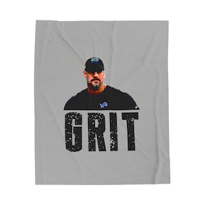 Dan Campbell &quot;GRIT&quot; Plush Blanket | Detroit Lions Motivation Blanket | Soft Velveteen NFL Blanket | Lions Fan Gift | Gift For Lions Fan