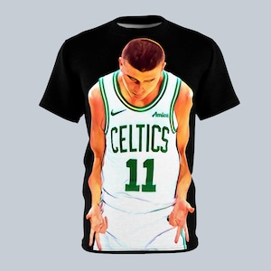 Payton Pritchard Color head-on 3-Point Celebration AOP T-Shirt Black | Boston Celtics Fan Apparel | Lightweight All-Over Print Tee