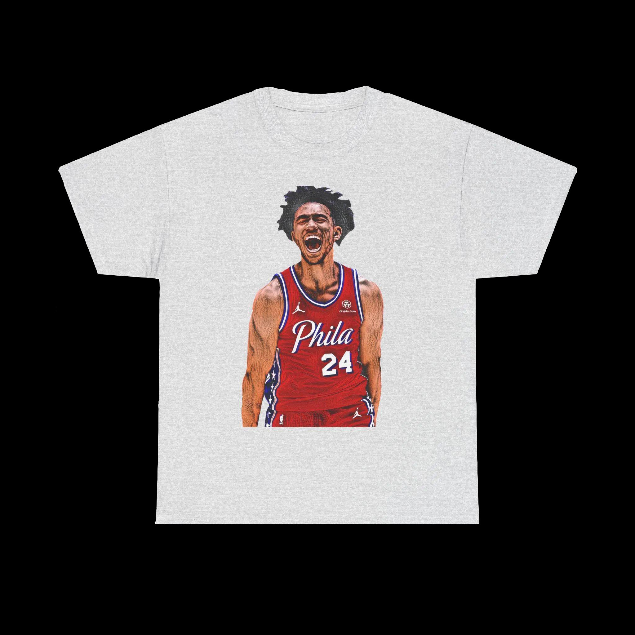 Jared McCain Celebration Philadelphia 76ers Cotton Tee Shirt | Unisex Heavy Cotton Tee | Gift for Sixers Fan