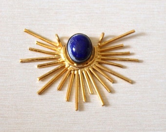 1 Pc Natural Lapis Lazuli Rising Sun Gold Pendant / A Stone Of Truth / Oval Gemstone Pendant / Bohemian Pendant / DIY Jewelry Making OOAK