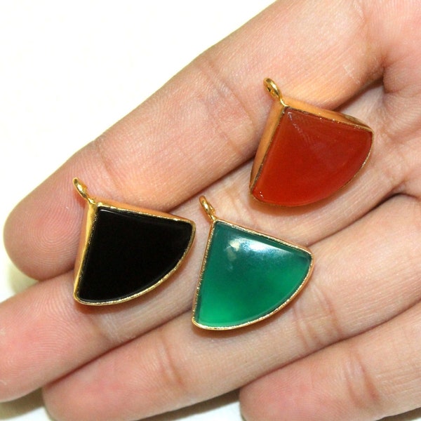 20mm Red Onyx, Black Onyx & Green Onyx Fan Shaped Pendant / Single loop Gemstone Pendant / Select Color n Finish - Gold - Rose Gold - Silver